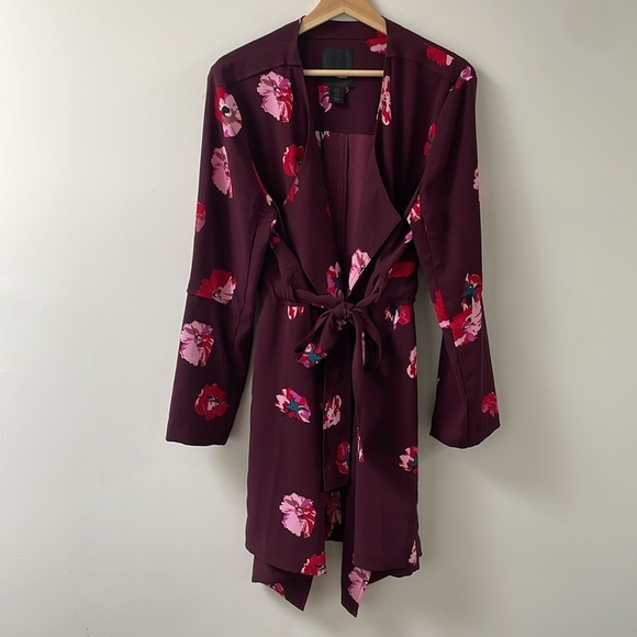 Maison Cinqcent 500 Floral Open Front Belted Jacket Cardigan Kimono Cover Up XL - Picture 1 of 8